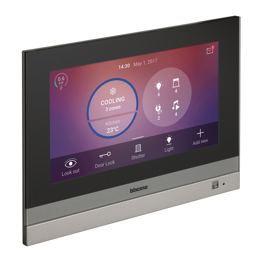 Touch screen 7” domotica MyHOME controllo luci antifurto videocitofono interno esterno grigio Tech