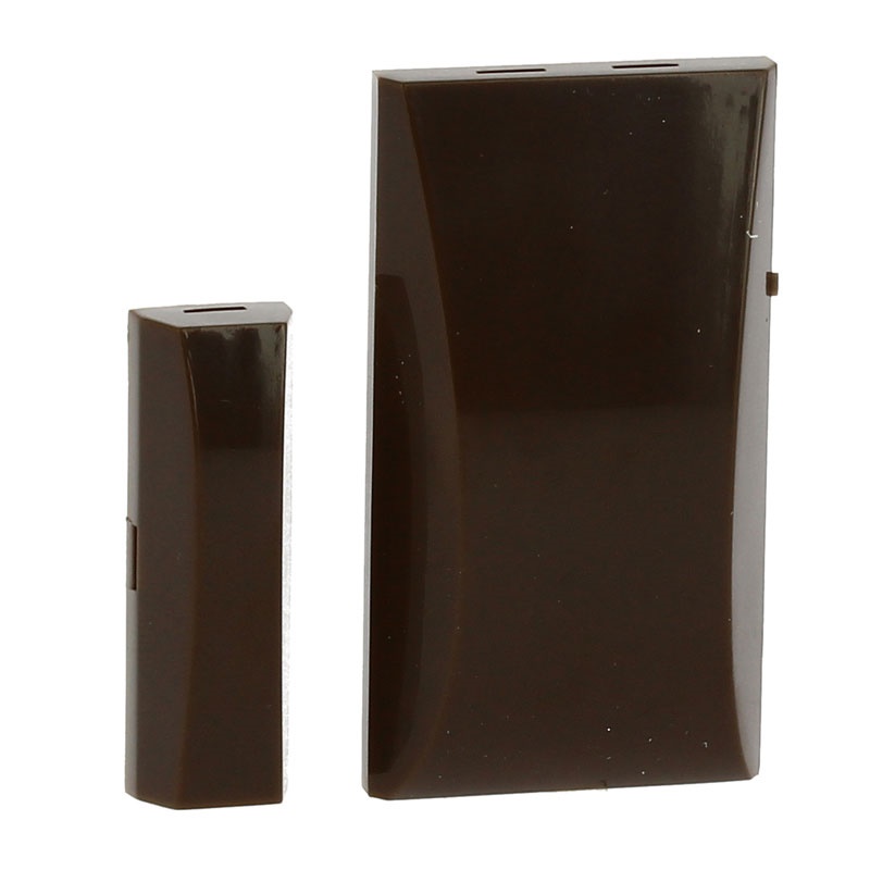 Mini contatto magnetico radio 868MHz marrone per sicurezza e automazione, batteria CR2032 inclusa, compatto e facile installazione