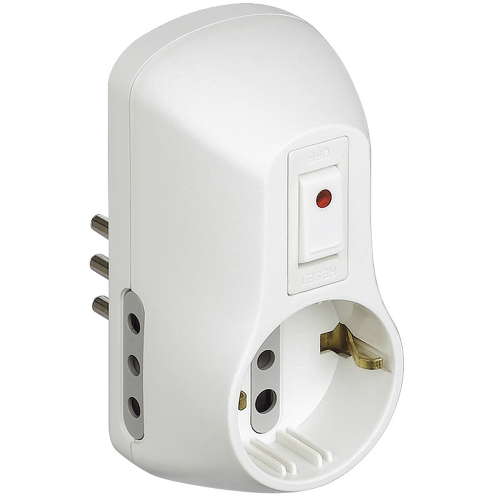 Adattatore Safe 1 presa tedesca 2 bipasso 10/16A bianco uso civile e professionale
