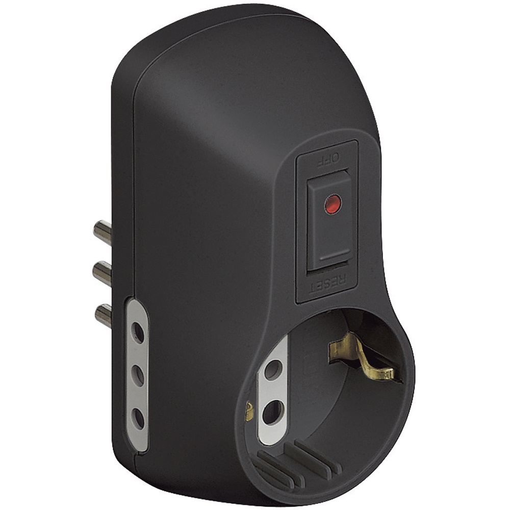 Adattatore elettrico Safe 1 presa tedesca 2 bipasso 10/16A grigio