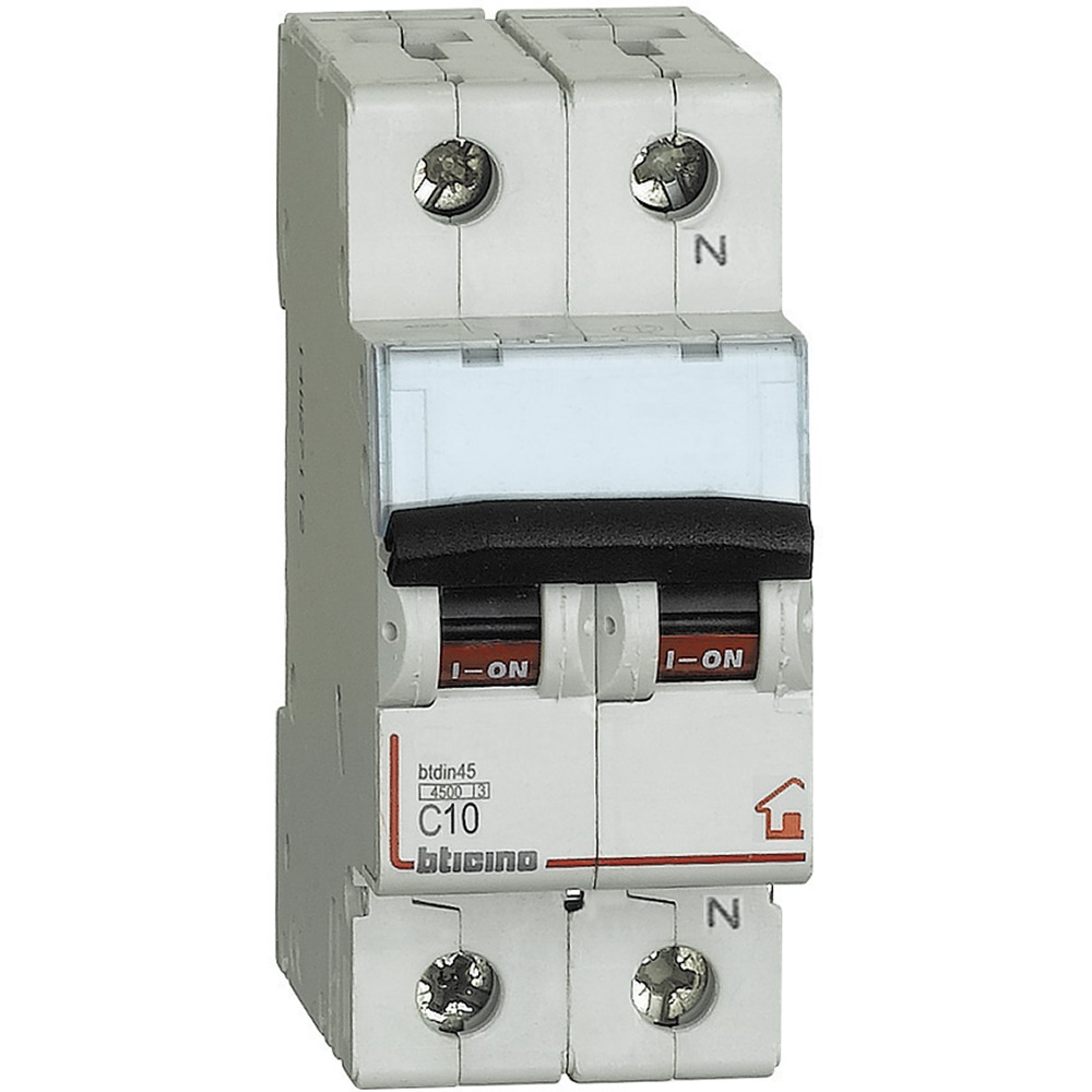 Interruttore magnetotermico bipolare 10A curva C 4500A montaggio su guida DIN per impianti residenziali e commerciali