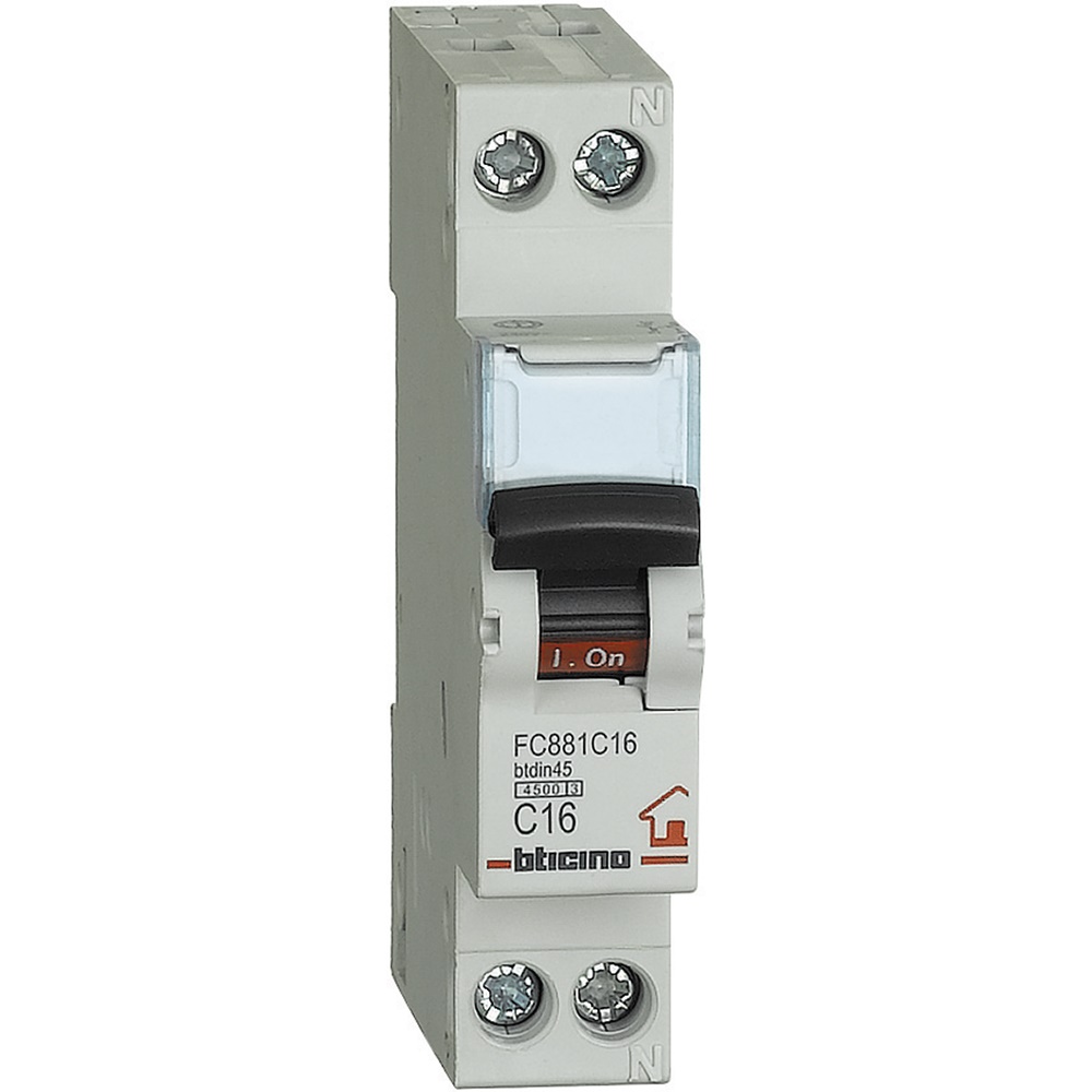 Interruttore magnetotermico bipolare C16 16A 4500A 1P+N protezione sovracorrente residenziale commerciale