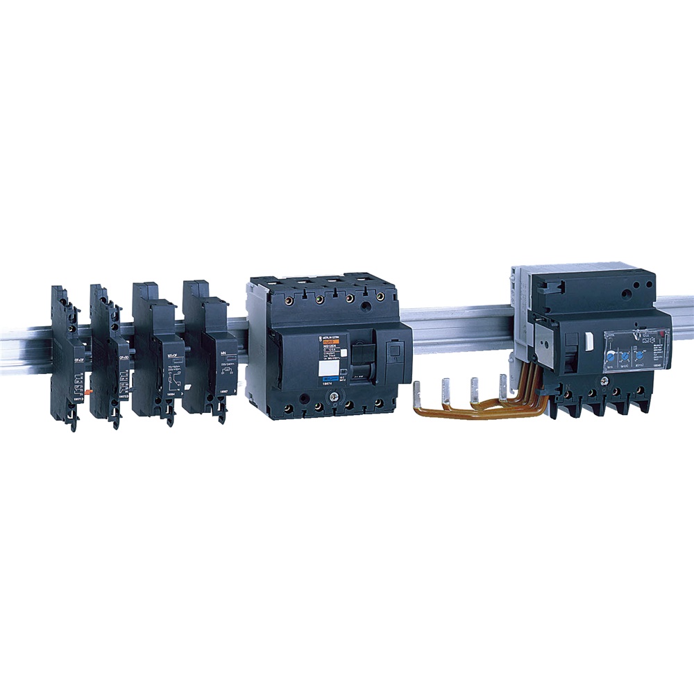 Sganciatore lancio corrente MX+OF 220/415Vca per interruttore NG125 con contatto ausiliario apertura/chiusura, montaggio su guida DIN, uso industriale