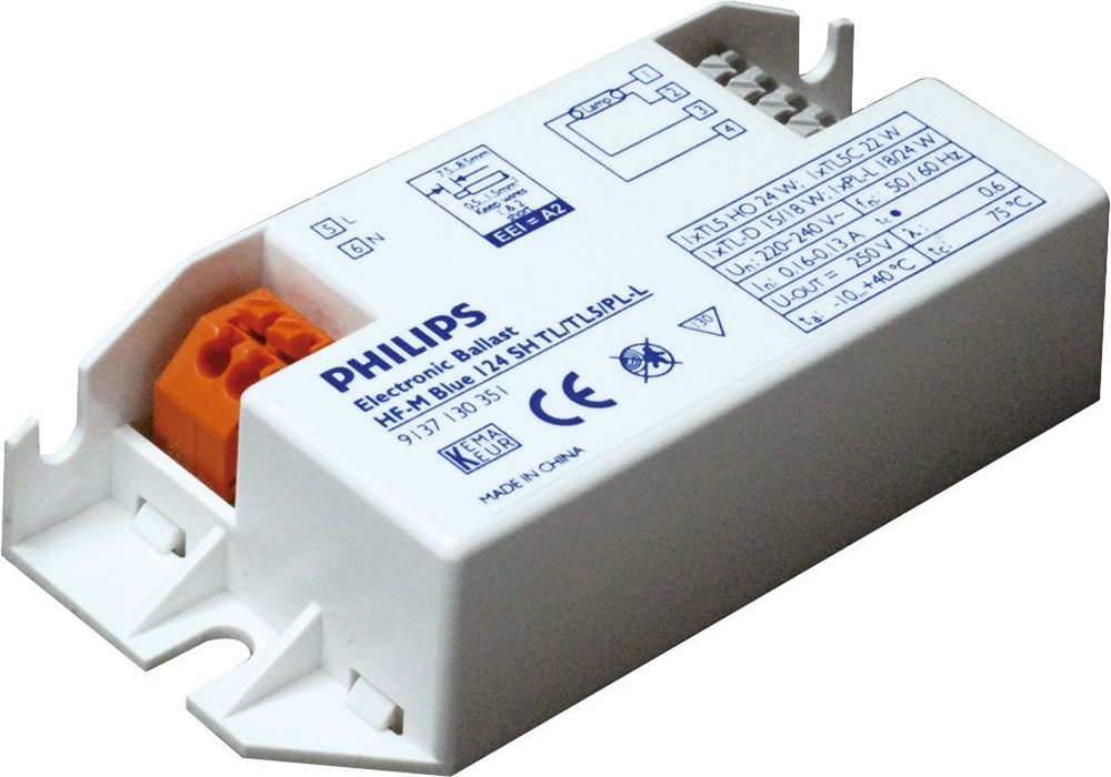 Reattore alta frequenza compatto HF-Matchbox Blue per lampade TL mini, TL-D, TL5, PL-T/C, potenza sotto 25W, efficienza energetica A2, uso illuminazione bassa potenza