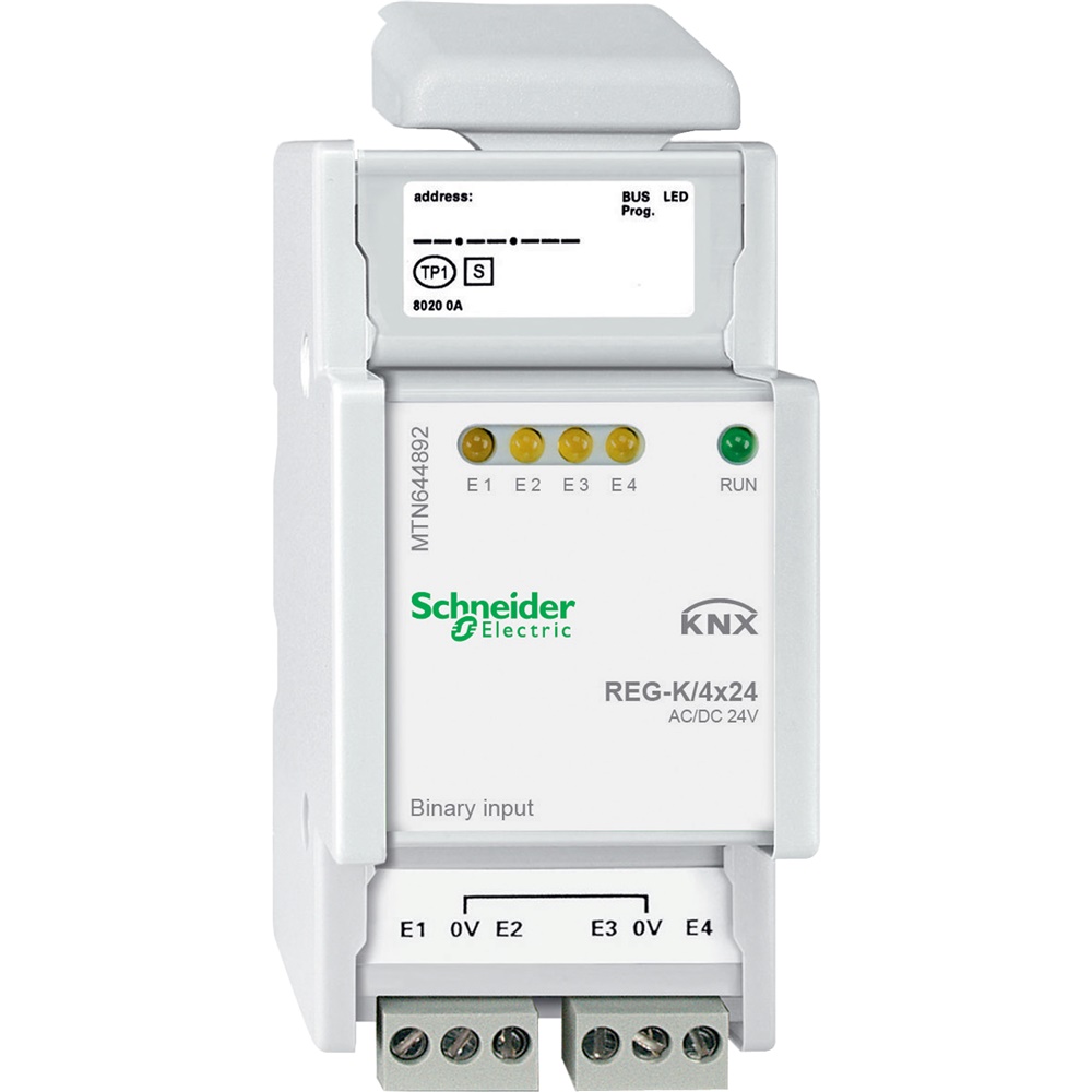 Ingresso binario KNX 4 canali 24V con accoppiatore bus integrato per automazione edificio