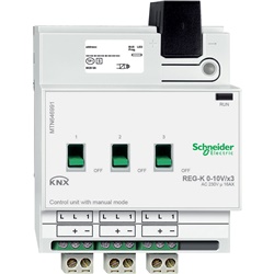 Unità comando KNX 0-10 V 3 canali modalità manuale per controllo illuminazione su guida DIN