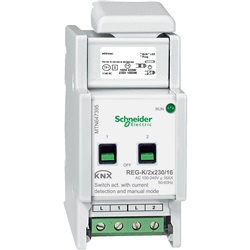 Attuatore commutazione KNX 2 canali 230V 16A con rilevamento corrente e modalità manuale per automazione edifici