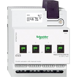 Attuatore commutazione KNX 4 canali 16A 230V modalità manuale per impianti domotici