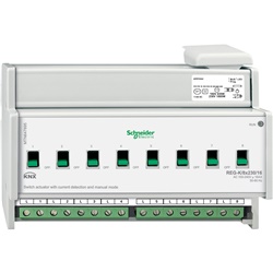 Attuatore commutazione KNX 8 canali 230V 16A con rilevamento corrente e modalità manuale per impianti domotici