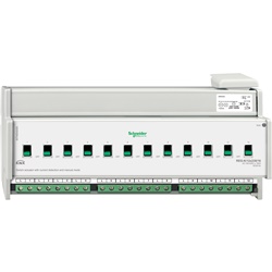 Attuatore commutazione KNX 12 canali 230V 16A con rilevamento corrente e modalità manuale per impianti domotici