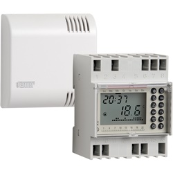 Cronotermostato modulare EVO-DIN programmazione settimanale alimentazione rete elettrica controllo remoto sensore temperatura parete fino 40m