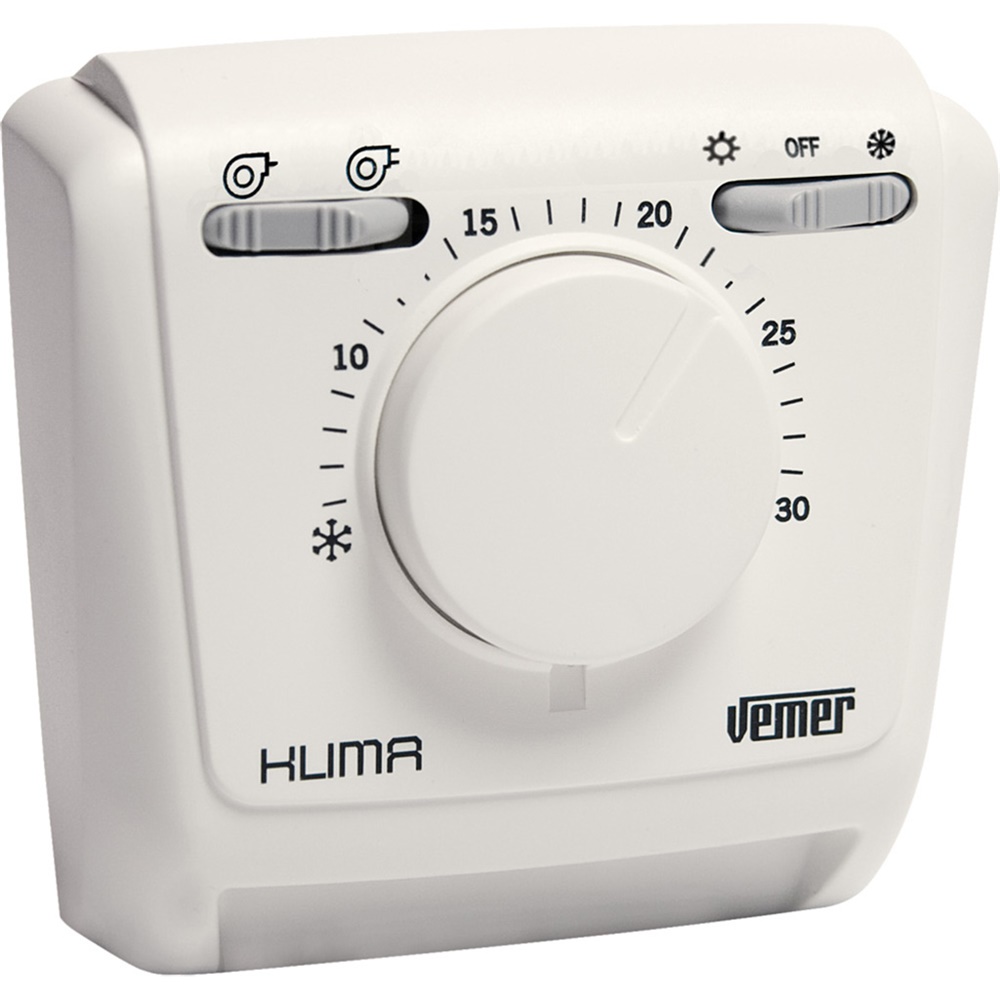 Termostato ambiente meccanico KLIMA 2V con manopola, 2 velocità, estate/inverno per fancoil riscaldamento e raffreddamento