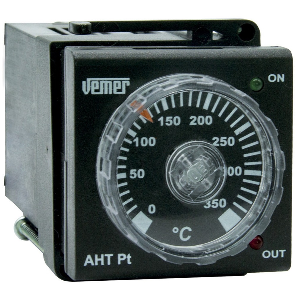Termoregolatore analogico compatto AHT PT100-1P4U per controllo temperatura riscaldamento 24-240 VAC/VDC con ingresso sonda Pt100