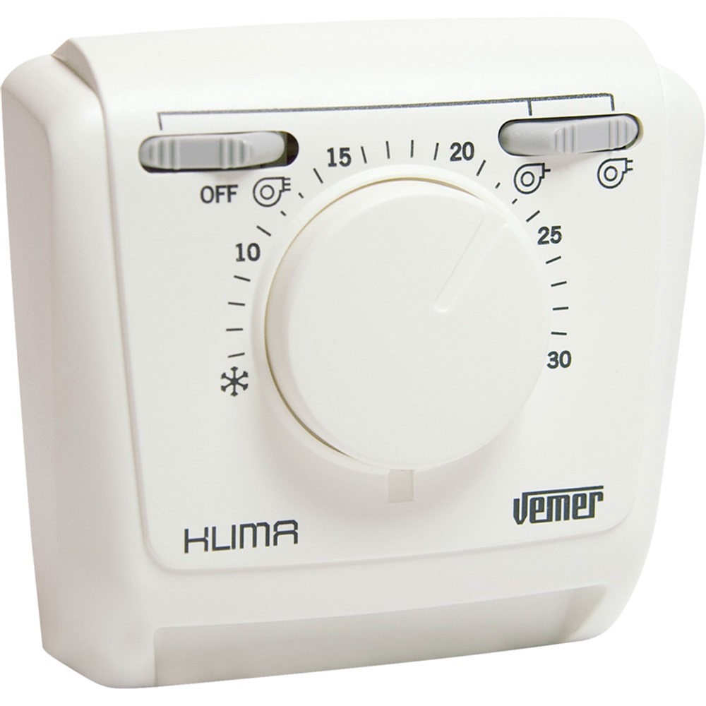 Termostato ambiente meccanico KLIMA 3V con selettore 3 velocità per fancoil riscaldamento e raffreddamento