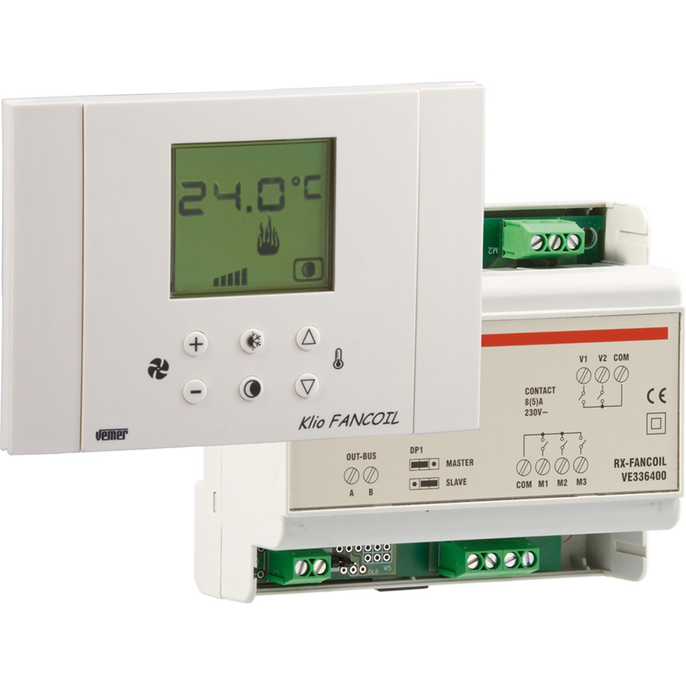 Set termostato ambiente fancoil 3 vie con attuatore controllo remoto e blocco tastiera