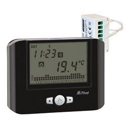 Cronotermostato Mithos RF Nero con Attuatore Remoto 16A per Controllo Riscaldamento e Condizionamento