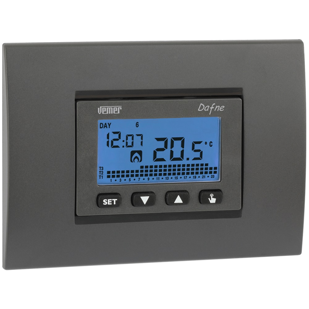 Cronotermostato da incasso settimanale DAFNE-230 con display retroilluminato blu e blocco tastiera sicurezza