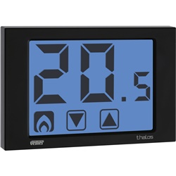 Termostato touch screen Thalos nero batteria con blocco tastiera e ingresso digitale per controllo temperatura ambiente