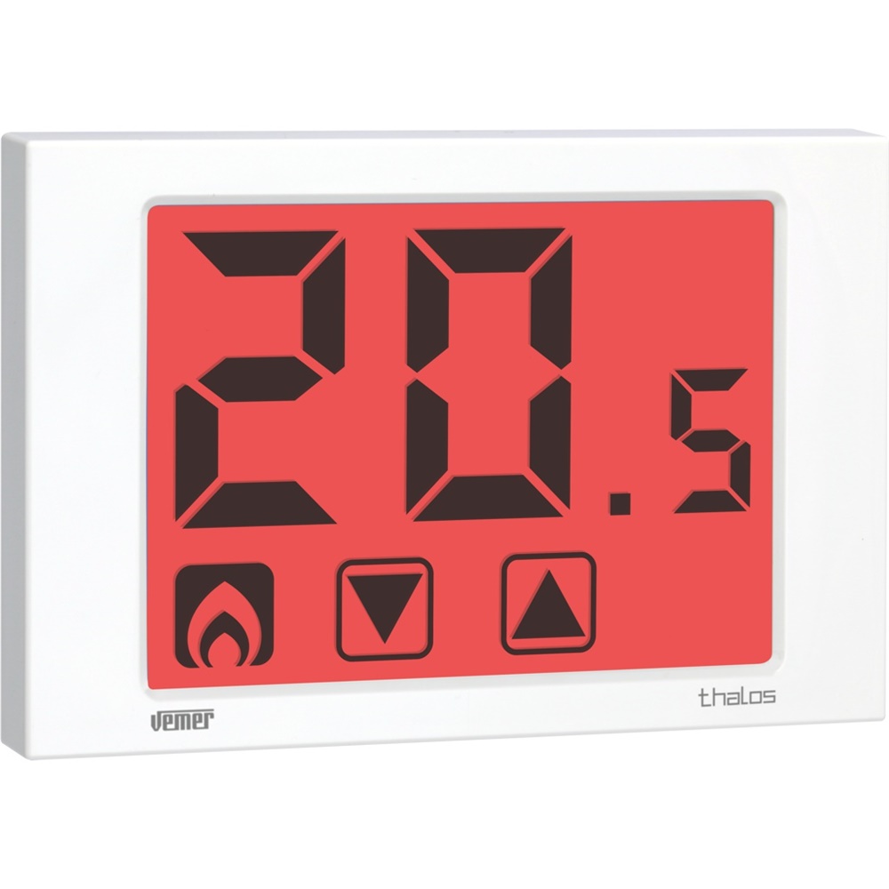 Termostato touch screen da parete THALOS-230 bianco con blocco tastiera e retroilluminazione multicolore per uso residenziale e pubblico