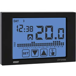 Cronotermostato touch screen nero batteria programmazione settimanale parete