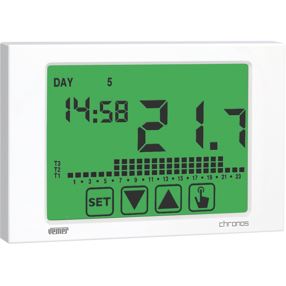 Cronotermostato touch screen bianco programmazione settimanale rete elettrica controllo temperatura ambienti industriali e commerciali