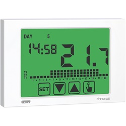 Cronotermostato touch screen bianco programmazione settimanale rete elettrica controllo temperatura ambienti industriali e commerciali