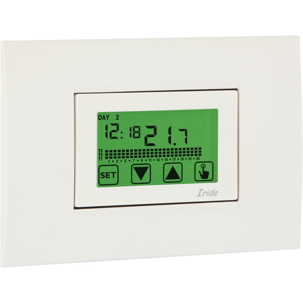 Cronotermostato touch screen da incasso IRIDE-230 con programmazione settimanale e blocco tastiera per controllo temperatura domestico