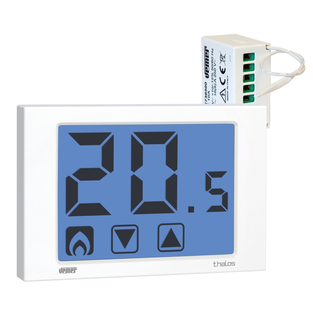 Set termostato Thalos RF bianco con attuatore remoto 16A per controllo riscaldamento e condizionamento senza cablaggio