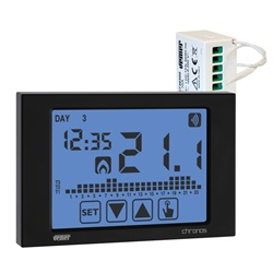 Cronotermostato Chronos RF Nero con Attuatore Remoto 16A per Controllo Riscaldamento e Condizionamento