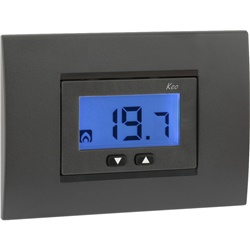 Termostato da incasso KEO-A LCD 230V con display retroilluminato blu e blocco tastiera per ambienti pubblici