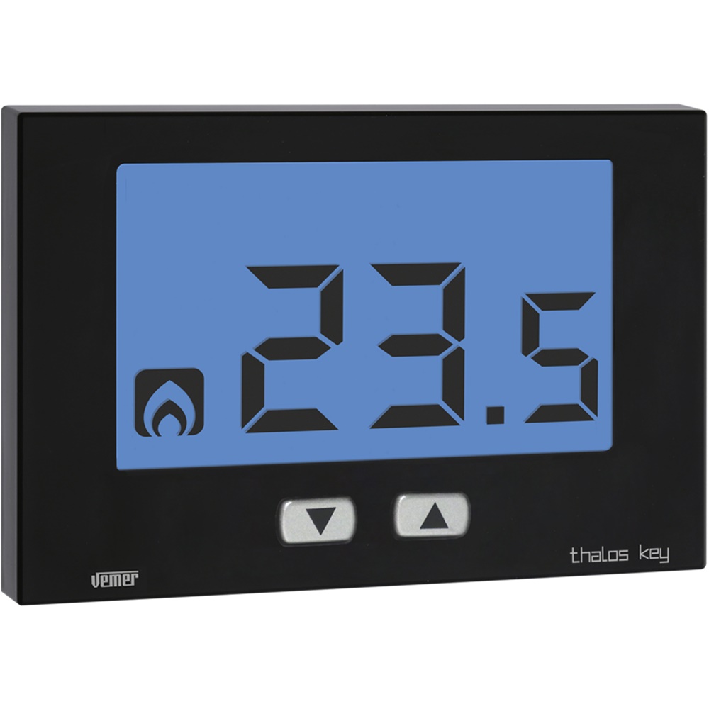 Termostato da parete THALOS KEY 230 Nero con display retroilluminato e blocco tastiera per ambienti pubblici
