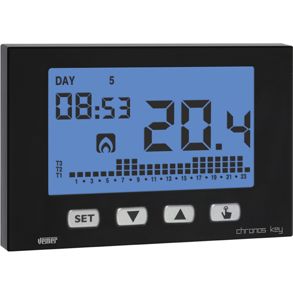 Cronotermostato da parete CHRONOS KEY nero programmazione settimanale batteria display retroilluminato