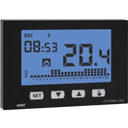 Cronotermostato da parete CHRONOS KEY 230 nero programmazione settimanale rete elettrica display retroilluminato blu blocco tastiera sicurezza