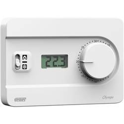 Termostato parete OLYMPO LCD bianco con manopola batteria display ambiente