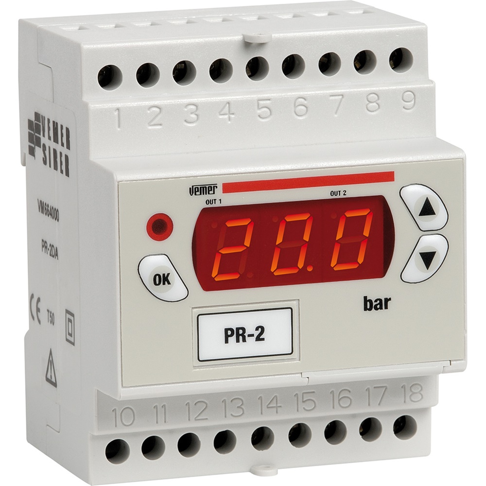 Regolatore pressione digitale PR-2DA 24/230 VAC montaggio barra DIN sensori 0-20mA 4-20mA 0-1V display LED rosso ambiente industriale