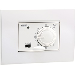 Termostato incasso a batteria KEO-B con manopola regolazione temperatura e selettore riscaldamento/condizionamento, limitatore setpoint, adattabile placche civili, uso domestico e pubblico