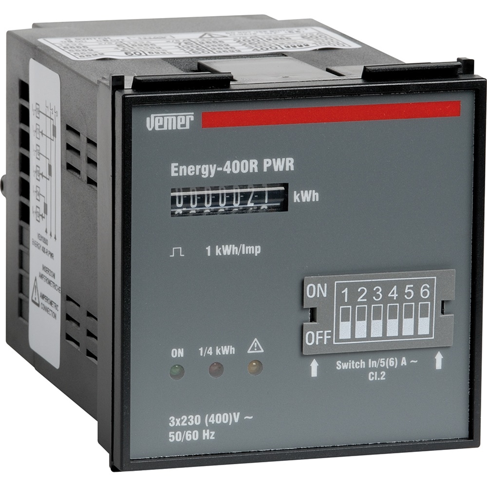 Contatore energia trifase 72x72 mm 400V con uscita impulsi per monitoraggio remoto
