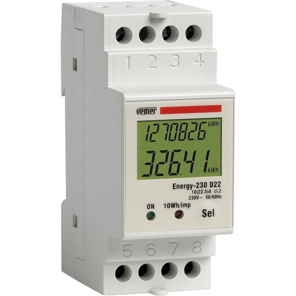 Contatore energia monofase DIN 22,5A display LCD consumo potenza istantanea