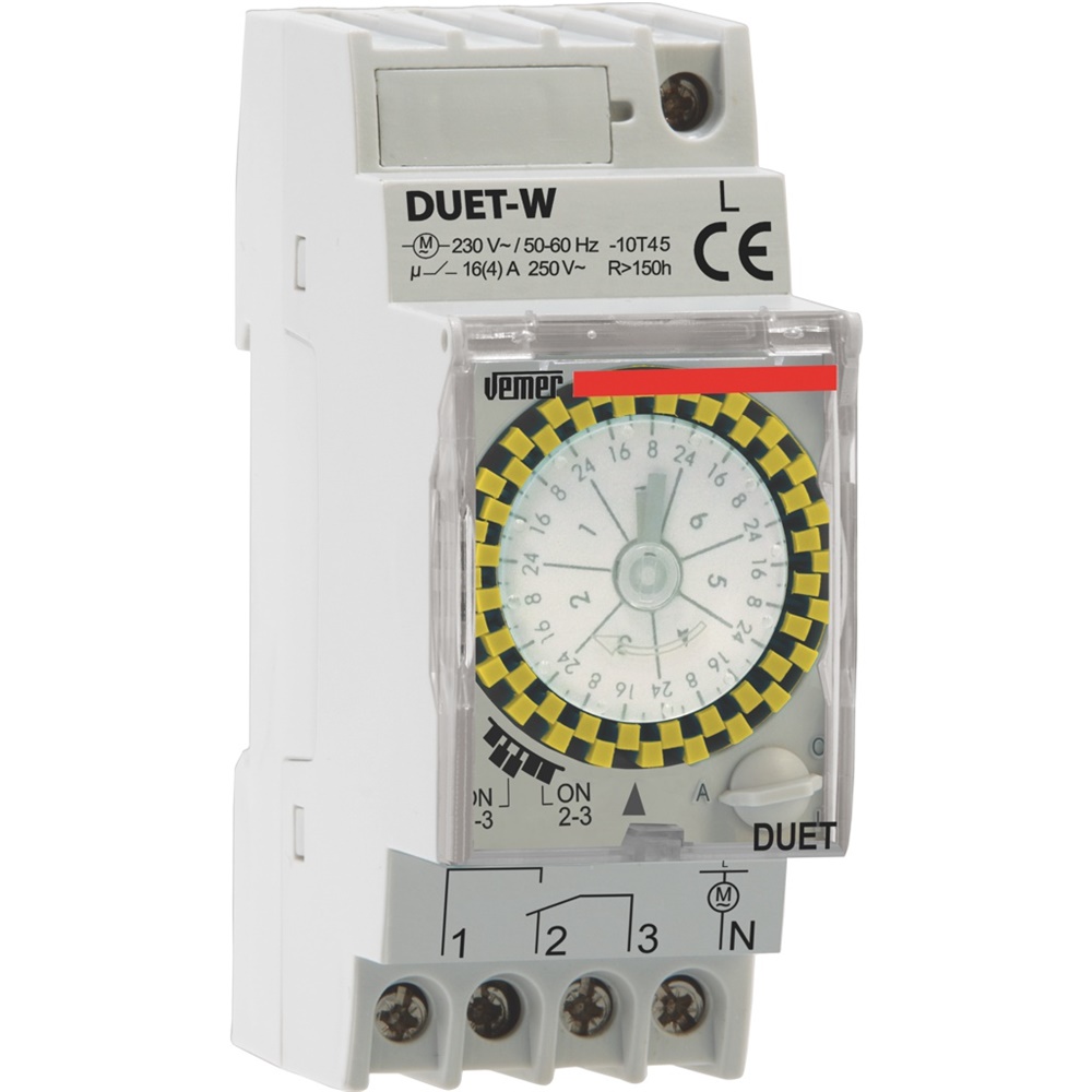 Orologio meccanico settimanale DUET-W con riserva carica, installazione su barra DIN, controllo preciso tempo per uso domestico e professionale