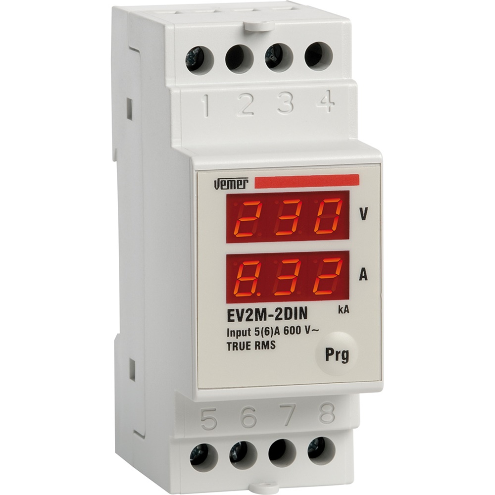 Voltmetro-Amperometro EV2M-2DIN TRMS doppio display per sistemi monofase industriali e commerciali