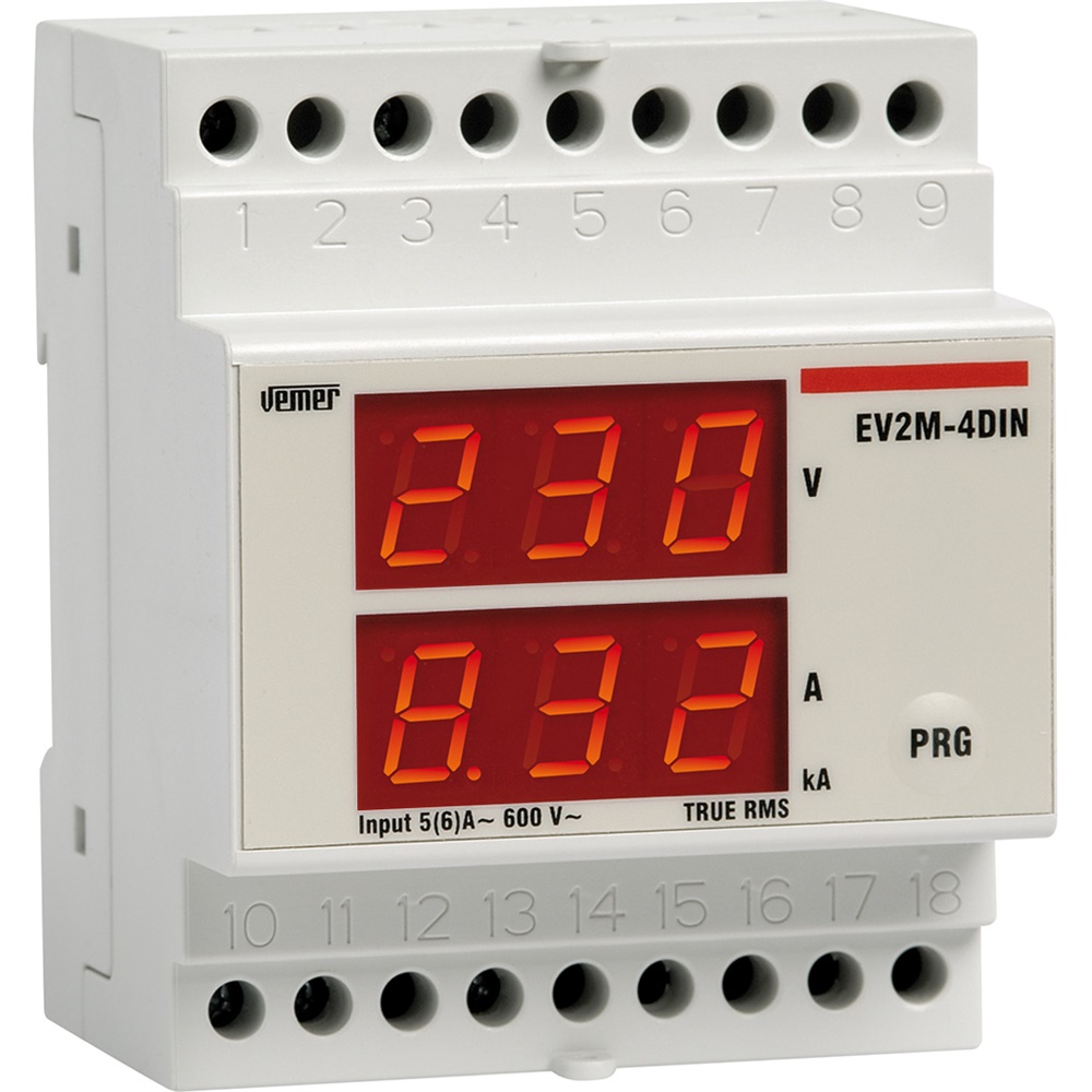 Voltmetro-Amperometro EV2M-4DIN TRMS doppio display per quadri elettrici industriali