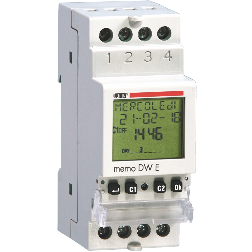 Interruttore orario digitale MEMO DW E 1 canale 24V programmazione settimanale gestione carichi elettrici precisione alta