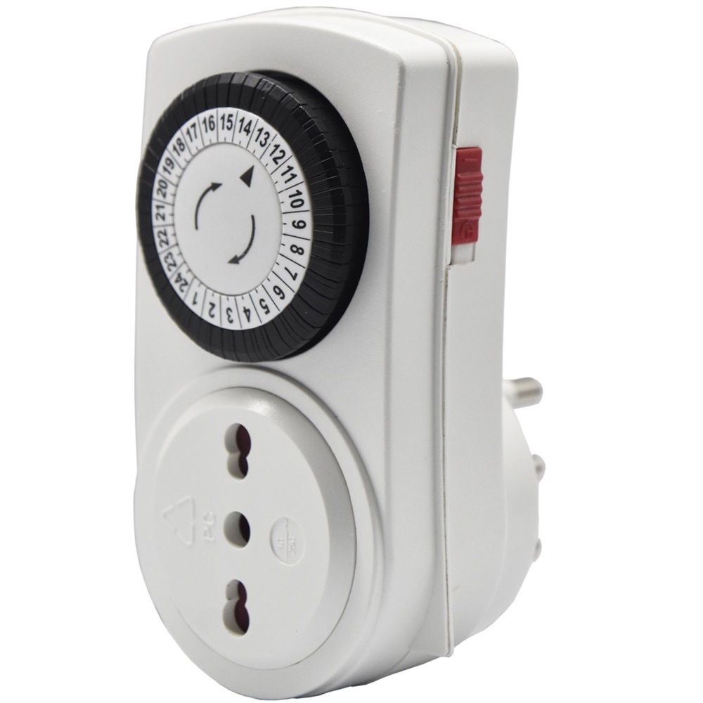 Interruttore orario elettromeccanico a spina TWIN PLUG D con presa bipasso 10A/16A programmazione giornaliera