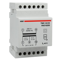 Trasformatore sicurezza 24VA 230V-0-12-24VAC montaggio barra DIN uso continuo