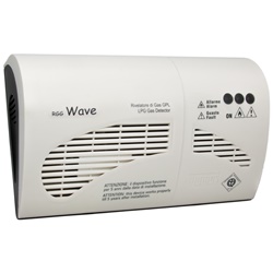 Rivelatore gas GPL da parete bianco con relè comando elettrovalvola segnalazione acustica e visiva per installazioni industriali e domestiche