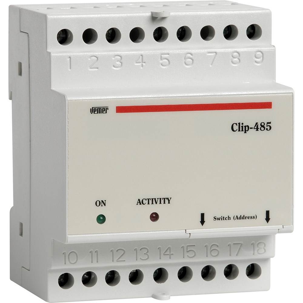 CLIP-485 concentratore impulsi modulo monitoraggio consumi energia RS-485 compatibile contatori monofase trifase