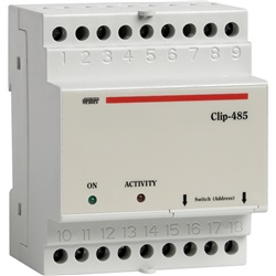 CLIP-485 concentratore impulsi modulo monitoraggio consumi energia RS-485 compatibile contatori monofase trifase