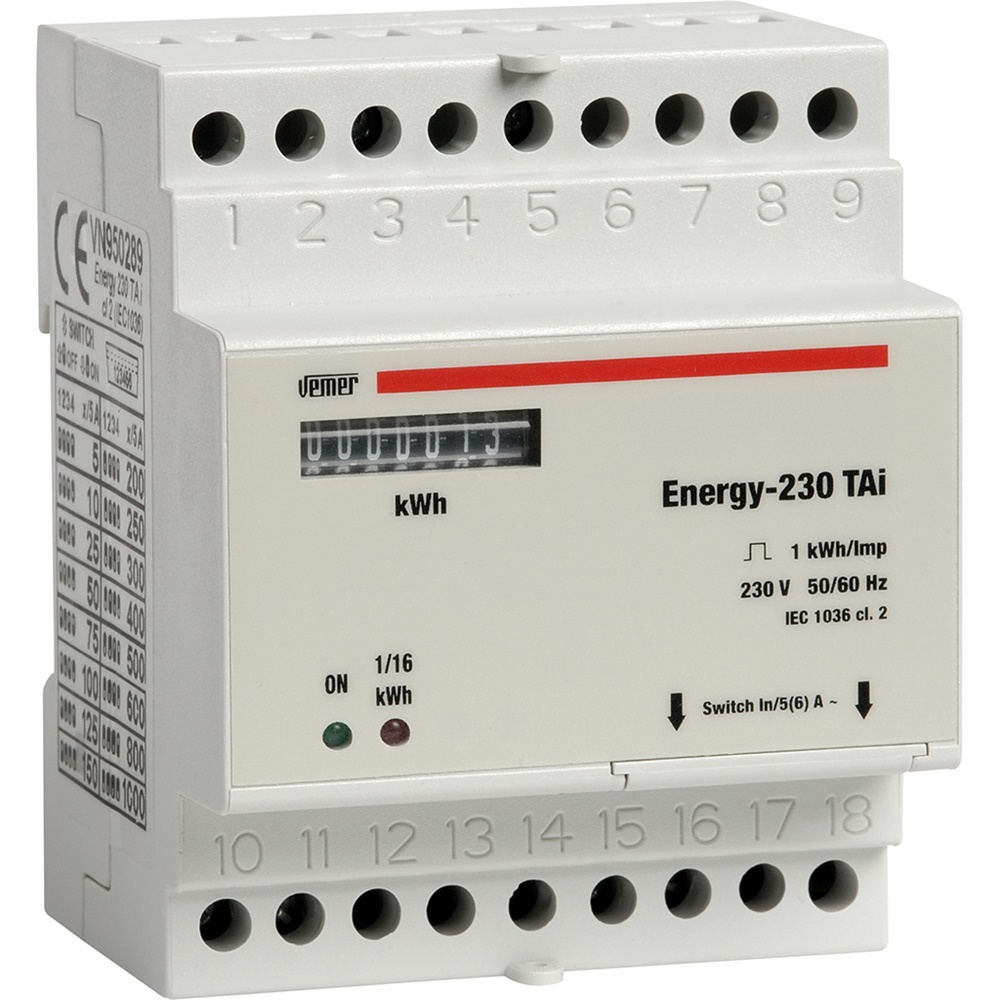 Contatore energia monofase barra DIN con inserzione tramite trasformatore amperometrico per sistemi residenziali e commerciali