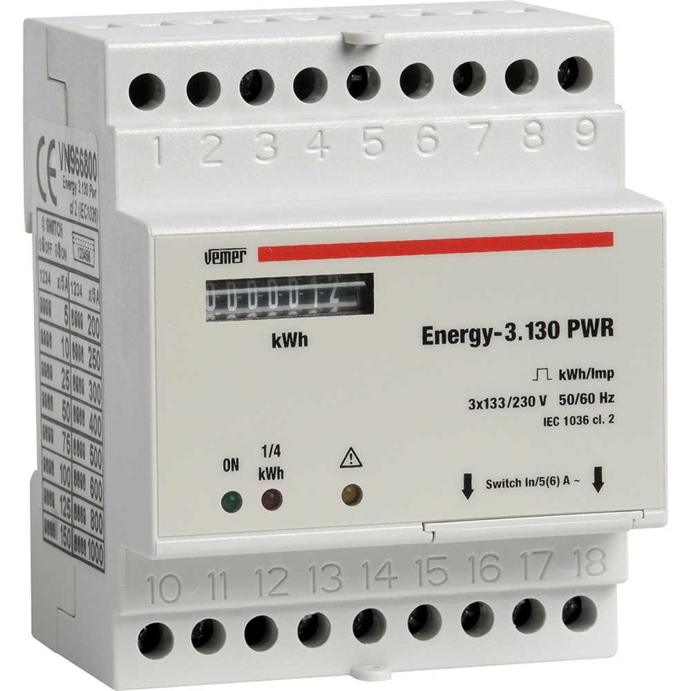 Contatore energia trifase 230V con uscita impulsi per monitoraggio consumi