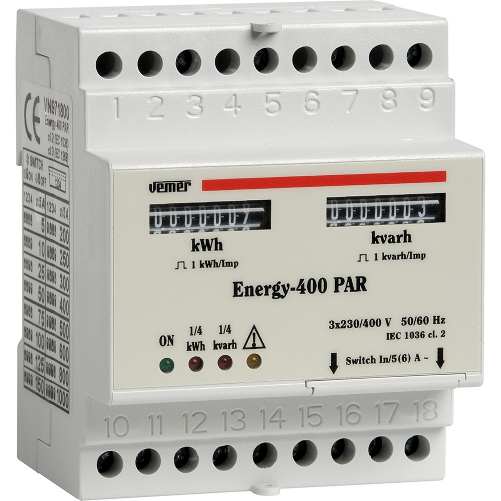 Contatore energia trifase ENERGY-400 doppio display consumo attivo e reattivo montaggio DIN